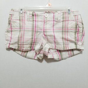 Red Camel shorts 7 madras plaid preppy cuffed buckle cinch low rise stretch Y2K